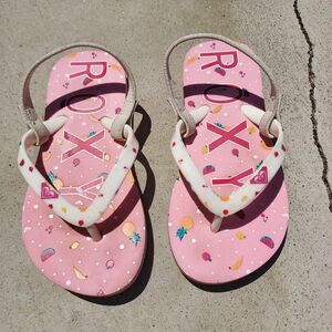 Roxy Pink and White Sandals with Playful Design - Toddler Size 10